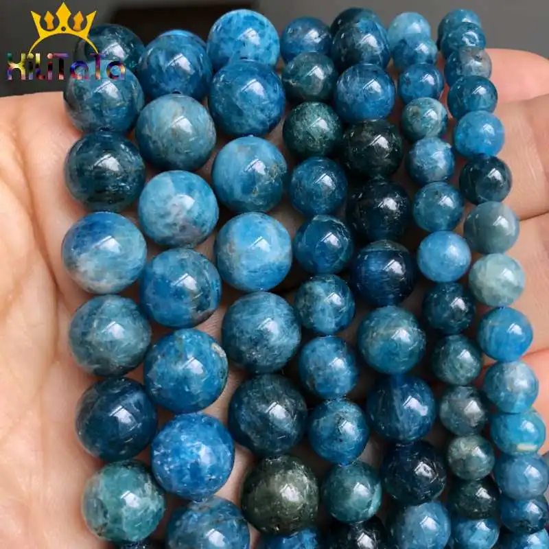 AAA Natural Gem Blue Apatite Stone Round Loose Spacer Beads For Jewelry Making DIY Bracelet Necklace Accessories 15\'\' 6/8/10mm