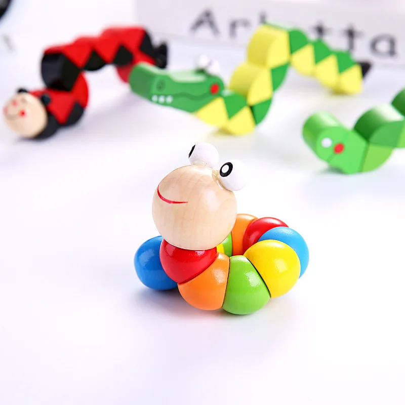 Colorido de madeira worm puzzles crianças brinquedos educativos do bebê inseto dedos flexível formação torção jogo para o presente das crianças ds19