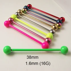 2 Pieces 14G 1.6mm Tongue Ring Neon Sweet Candy Color Stainless Steel ball Long  Industrial Barbell Body Piercing Jewelry