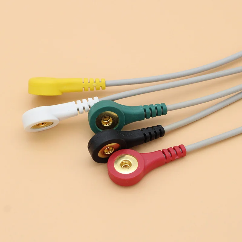 5-leads ECG/EKG din1.5 holter cable, Leadwire of Electrode snap for disposable electrode pad,AHA/IEC.