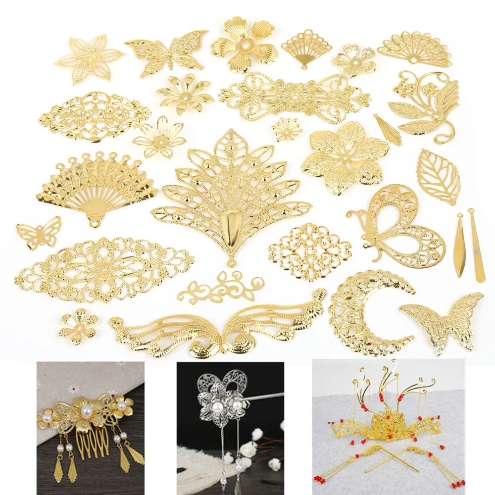 New Fashion 10Pcs Gold/Rhodium/Bronze Metal Crafts Connectors Metal Filigree Flowers Slice Charms Jewelry Making DIY Accessories