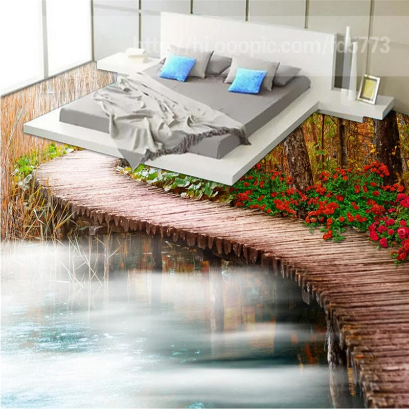 beibehang Custom Photo Wallpaper Mural Wall Sticky Wood Bridge Road Toilet Bathroom Bedroom 3D Floor papel de parede