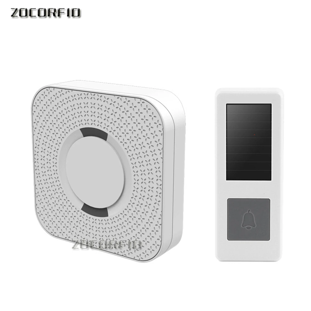 10sets/lot Wholesale 300M range Solar power Wireless Doorbell with AC220V Plug 52 Melody White Waterproof Door bell