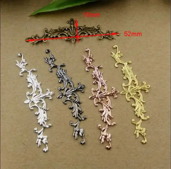 50Pcs 10*52mm European Materials Vintage Filigree Flower Connector Embellishments Finding Pendant Charms DIY Necklace Decoration