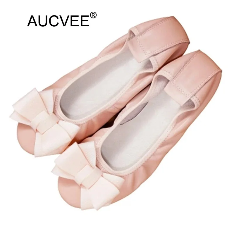 Zapatos de Ballet de piel auténtica para mujer, mocasines sin cordones originales de talla grande 34-43, zapatos de bailarina con lazo