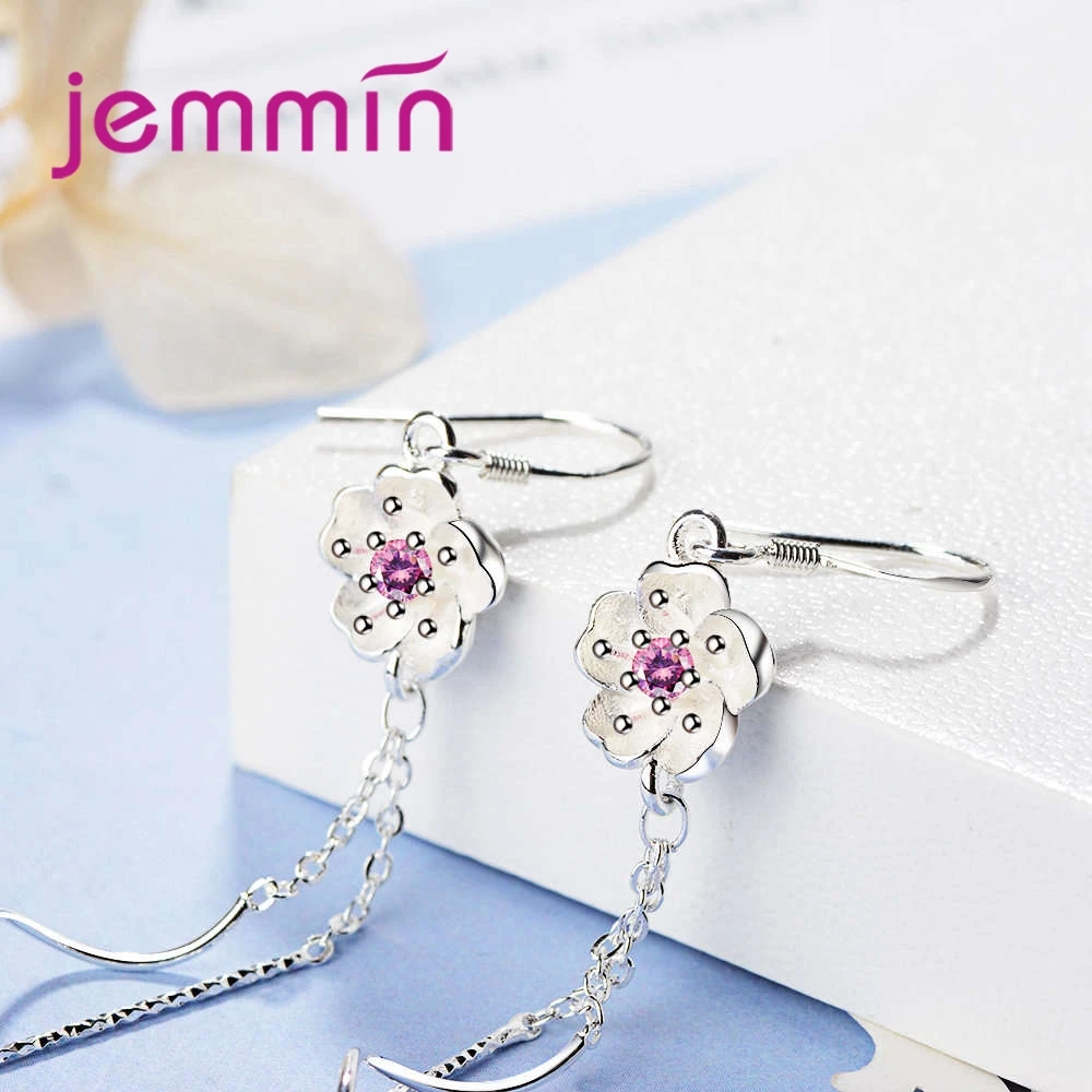 Fashion Serpentine Chain 925 Sterling Silver  Plum Pendant Earrings Women European American Long Earrings Jewelry Gifts