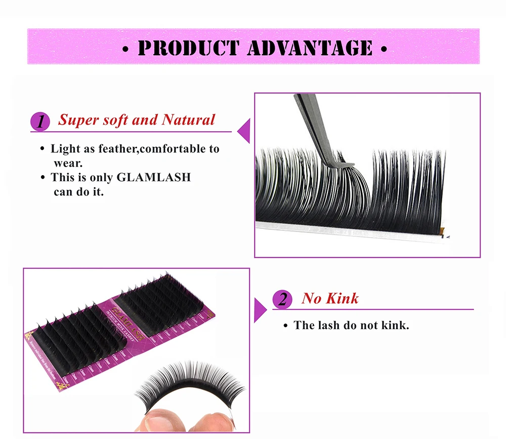 GLAMLASH 50 Fälle/Lot 16 Reihen/Fall JBCD Curl Wimpernverlängerung Wimpern Individuelle Wimpernverlängerung – Detail 4
