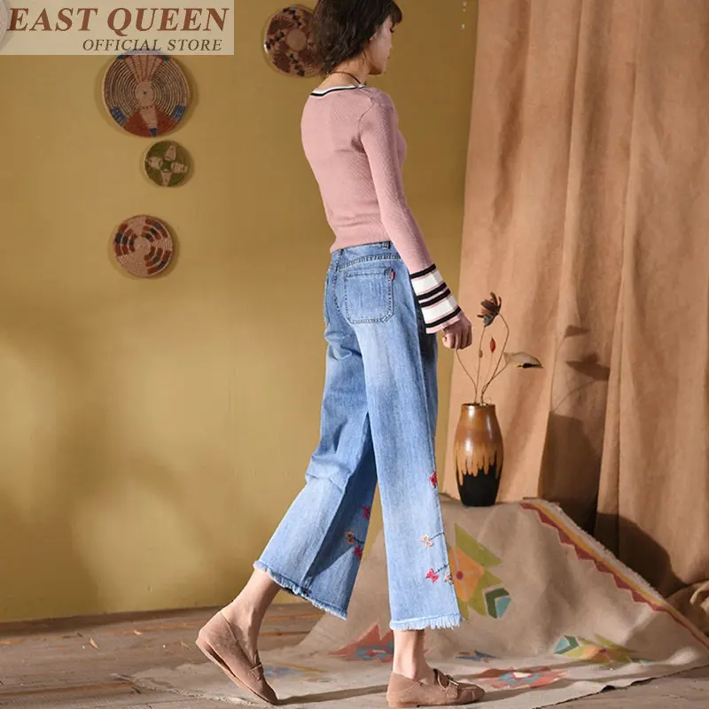 Boyfriend jeans for women 2018 embroidery wide leg pants hot sale jean with high waist casual loose denim trousers DD609 L