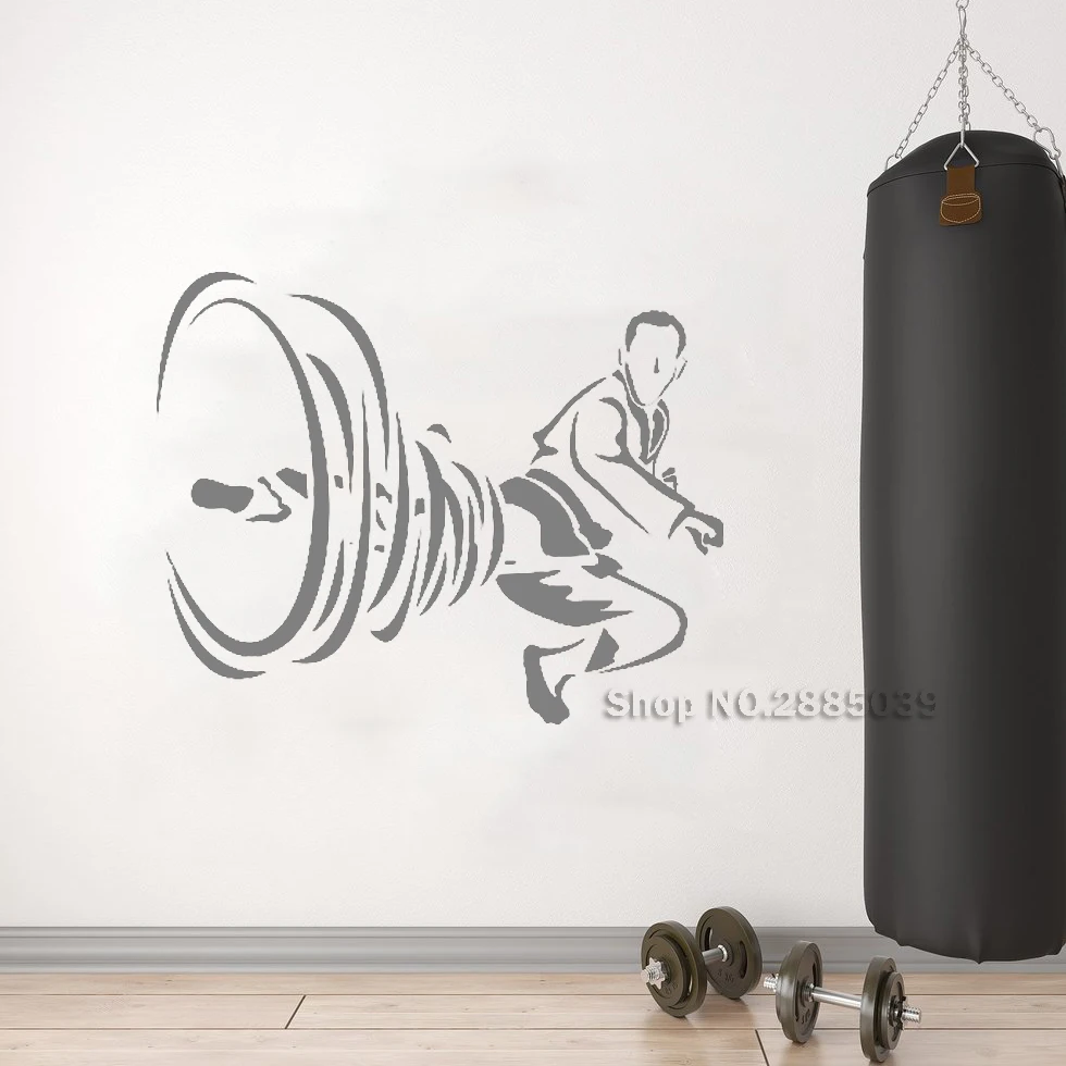 Arts Karate Kicking Japan Wall Decal Sport Fight Martial Vinyl Sticker Whirlwind leg Mural Wall Stickers For Bedroom Decor LC602