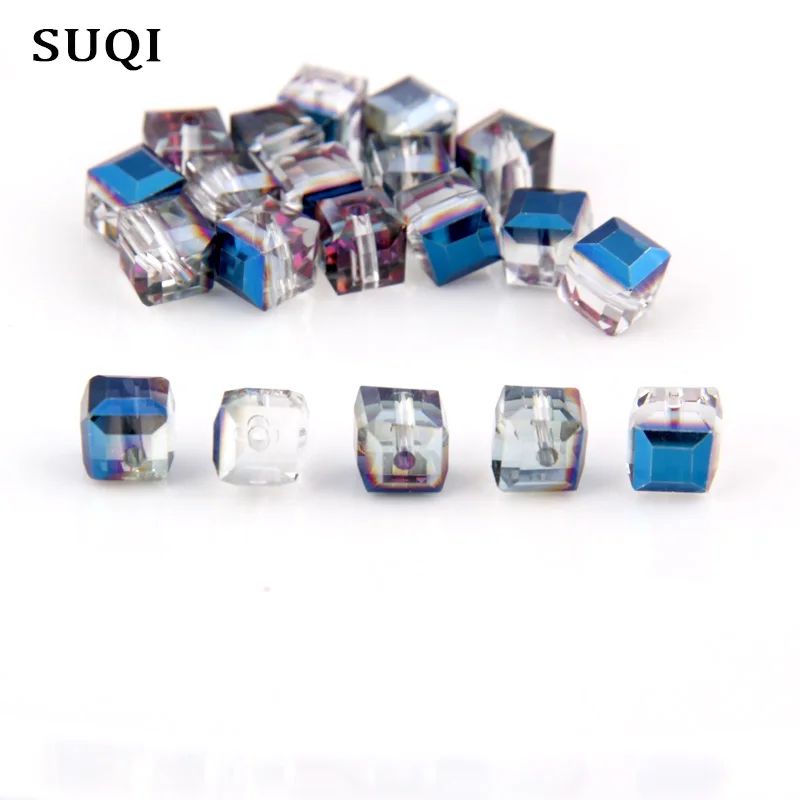 Color Straight hole square 20pcs change color faceted Crystal Glass Beads 8mm curtains Three-dimensional Beads for Jewelry Make