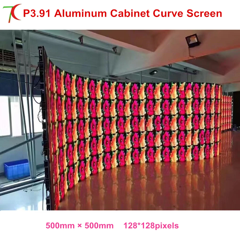 Curve led display P3.91 500*500mm waterproof die-casting aluminum rental cabinet screen