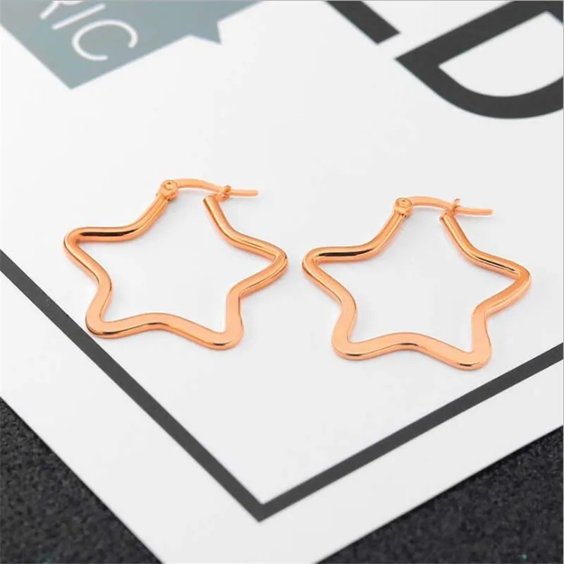 1pair Hyperbole Big Hoop Earrings Star Shape 50mm 316l Stainless Steel Earring IP Plating No Fade Allergy Free