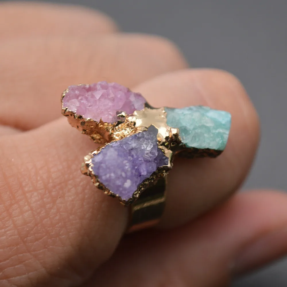 Outstanding Woman Jewelry Irregualr Druzy Quartz Stone Rings