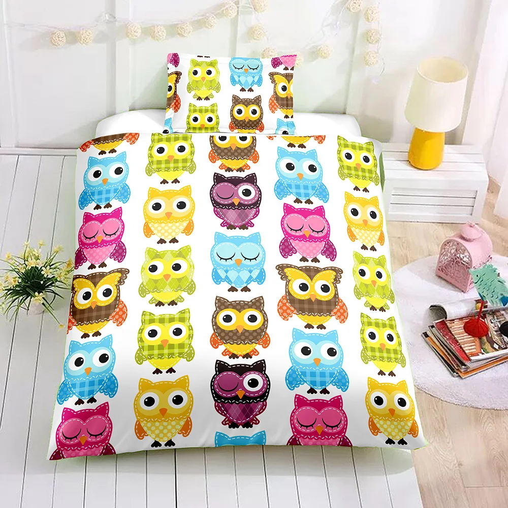 AHSNME Special Promotion! ! ! Cartoon Owl Bedding Set Cartoon Animal Pattern Children super love gift Quilt Cover Home Textiles