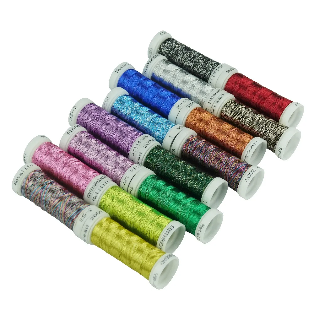 SIMTHREAD Metallic Embroidery Thread Kit, 200 yards/bobbin - for Brother, Babylock, Janome, Singer EMB Machines