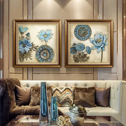 Diamond Embroidery 2018 New Bedroom European Retro Diamond Painting Blue Lotus Paste Drill Stitch Living Room Full Drilling