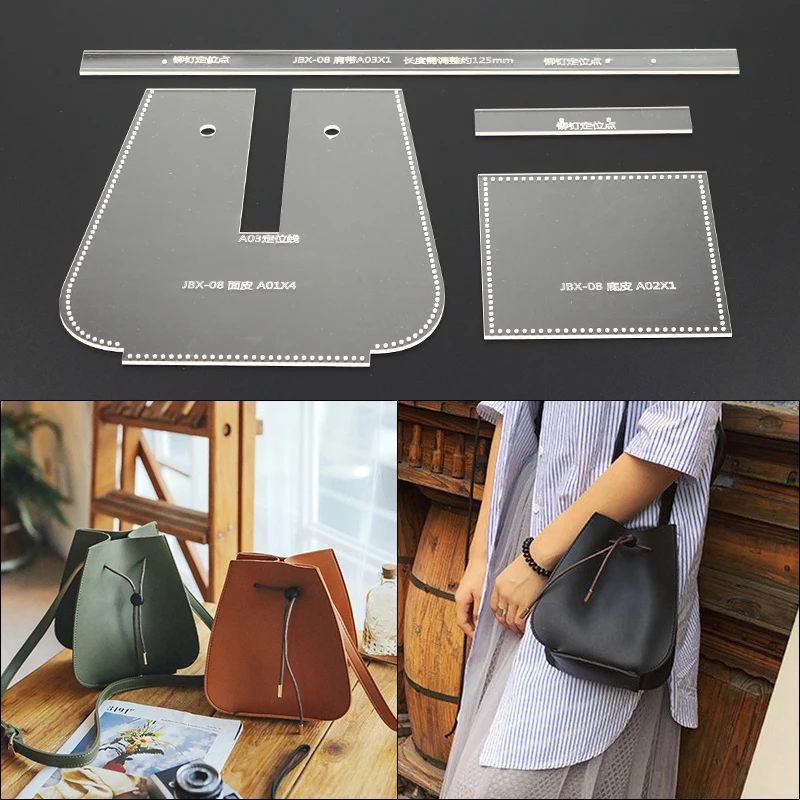 1Set DIY Leather Template Craft Sewing Pattern Women Shoulder Bag Acrylic Template 17x17x20cm