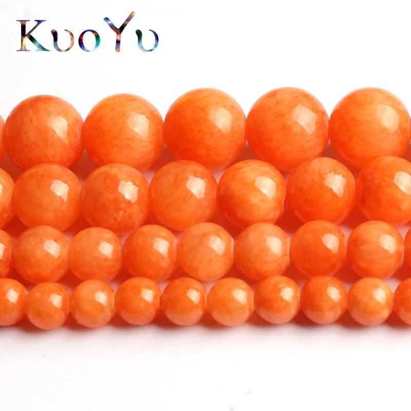 Natural Orange Jades Chalcedony Stone Beads Round Loose Beads For Jewelry Making 15\