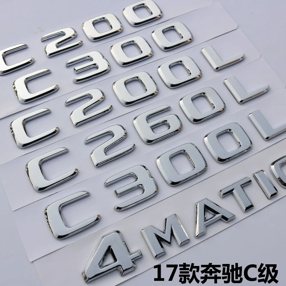 For Mercedes Benz W205 W206 C43 C63 AMG C200 C220 C300 C320 C350 C400 4MATIC Trunk Chrome Flat Letters Emblems Badge