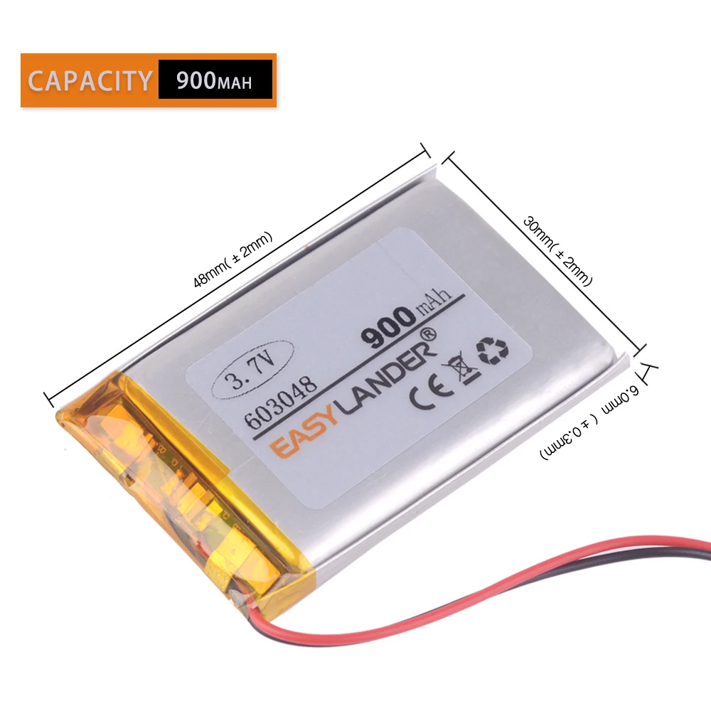 

10pcs/Lot 3.7V 900mAh 603048 Rechargeable Lithium Li-ion Polymer Battery 063048 Batteries