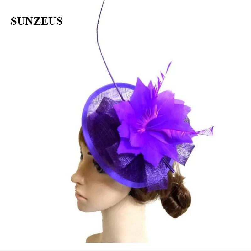 Big Feathers Flower Wedding Hats for Bridal Linen Women's Fascinators Party Hats with Hair Pins  SH61