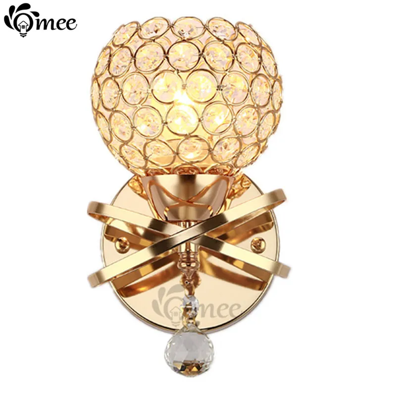 

Modern Crystal Wall Lamp Golden / Silver LED Bulbs Bedside Lustre Wall Lights Aisle Bedroom Living room Lighting Round Lampshade