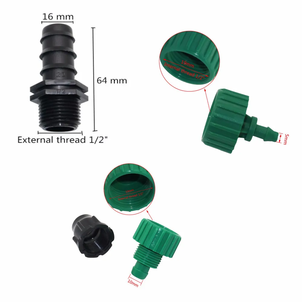 Garden Hose Connector 16mm to 4/7mm or 8/11mm Automatic watering plastic connector 2pcs