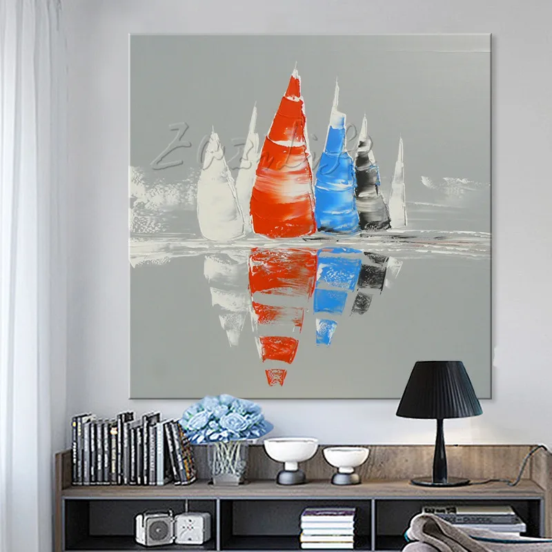 

Hand painted boat Canvas Oil painting Wall Pictures for Living room wall decor art canvas painting palette knife boat 38