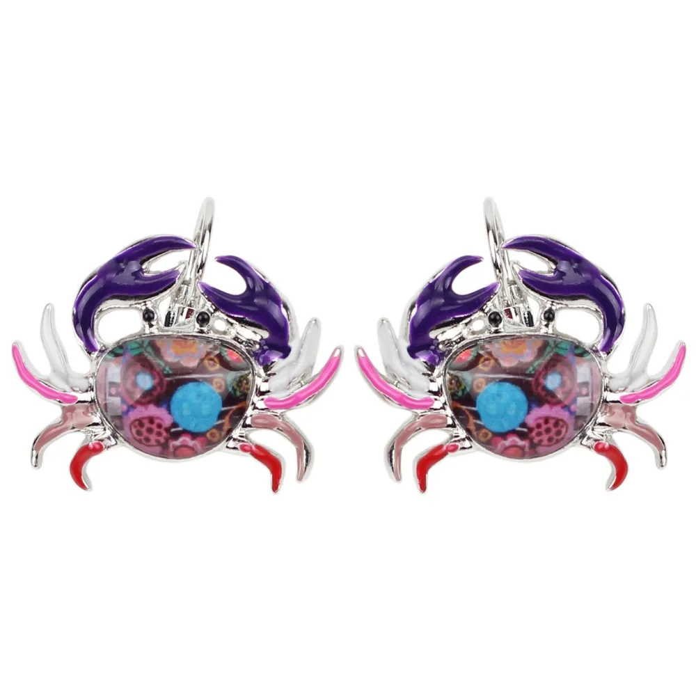 Bonsny Ocean Collection Enamel Alloy Crab Stud Drop French Clip Earrings Fashion Animal Jewelry For Girls Women Lady Accessories