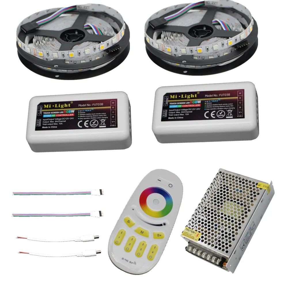 15m 20m 10m 5m  RGBW RGBWW led strip Waterproof IP67/65/20 5050 tape ribbon 12V + RF Remote Controller + Power adapter Kit