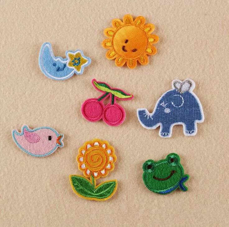 Free Shipping 10 pcs sun moon flower little animals Embroidered Iron On cartoo Patches garment bag Appliques accessory