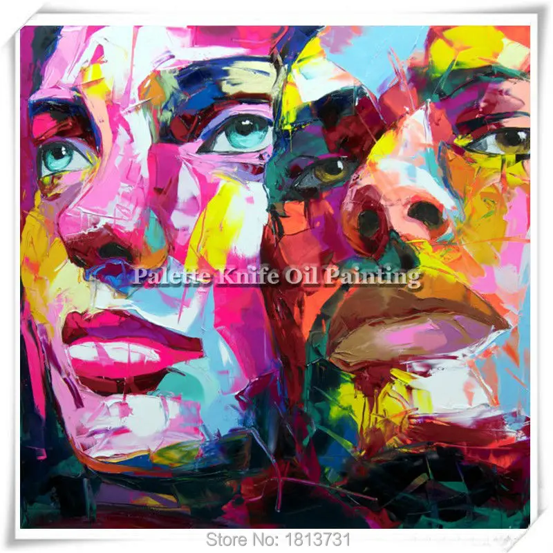 

Portrait Face Oil painting Palette Knife Impasto figure canvas Hand painted Francoise Nielly Wall Art Pictures for living room 7