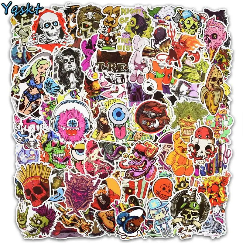 100 Pcs Horror Cool Stickers for Skateboard Motorcycle Car Styling Laptop Fridge Luggage Bicycle Graffiti PVC Waterproof Sticker