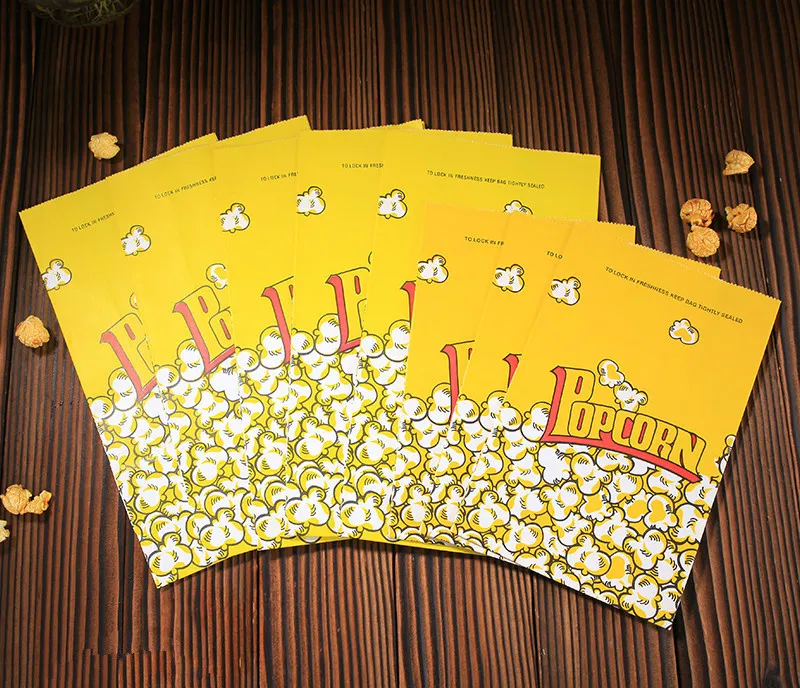 20Pcs Popcorn Bags Paper Yellow Wedding Popcorn Bags Birthday Party Kids Oil Proof Kraft Paper Popcorn Bag Box Food Container
