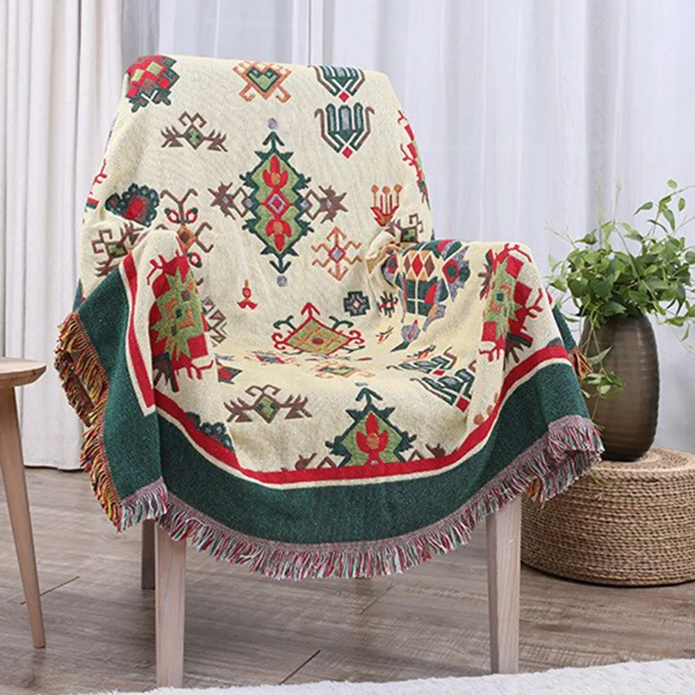 RAYUAN Multi-function 100%Cotton Throw Double Faced Crochet Thread Blanket Sofa Chair Cover Tapestry Bedspread Carpets Towel