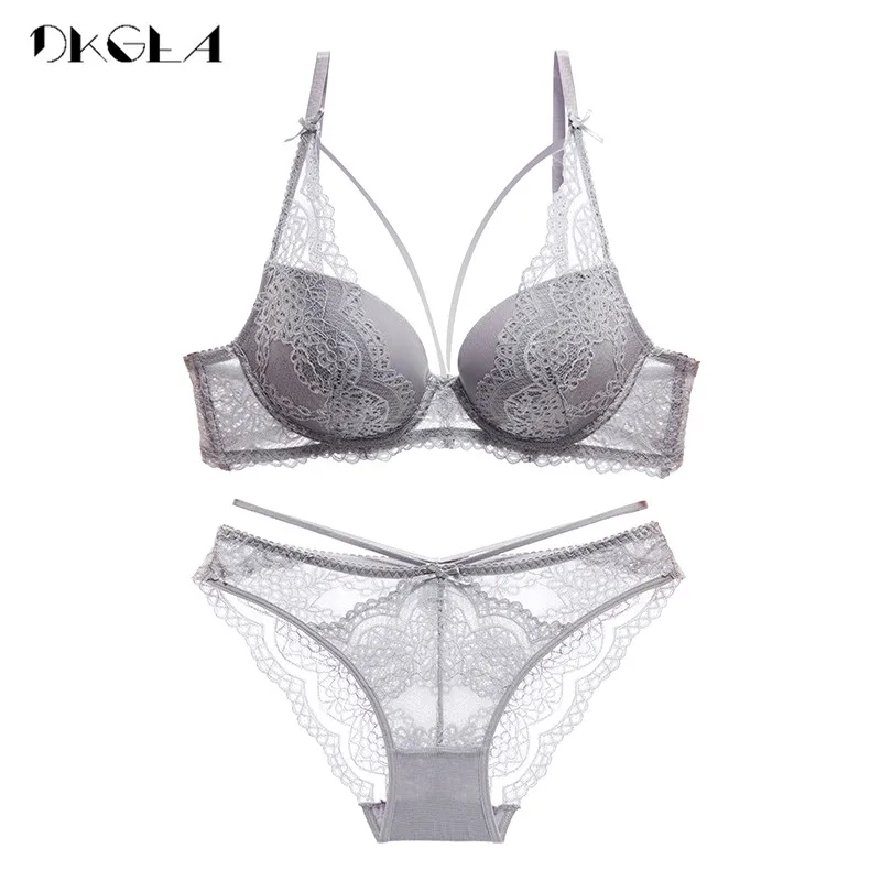 New Green Underwear Set Women Bra Push Up Brassiere Cotton Thick Black Gather Sexy Bra Panties Sets Embroidery Lace Lingerie Set