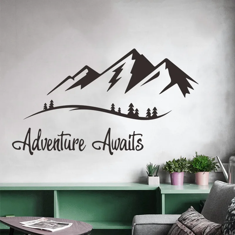 

English Proverbs Adventure Awaits Wall Sticker For Living Room Background Home Decoration Mural Mountain Pattern Study Wallpaper