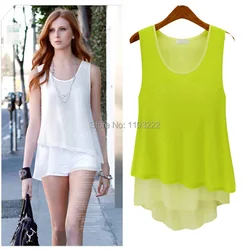 Elegant Women Sexy Sleeveless Chiffon Ruffles Asymmetric Tank Tops Blouses Shirts, 3 Colors Casual Fit  Dresses