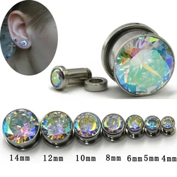 1pairs AB Gem Titanium IP Screw Fit Tunnels Cubic Zircon Screw Fit Ear Plug Tunnel Gauge Ear Stretching Piercing Expander