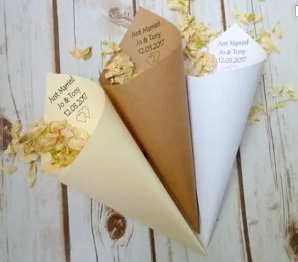 

personalized Just married Wedding rice confetti cones, customize wedding confetti toss birthday pocorn candy cones