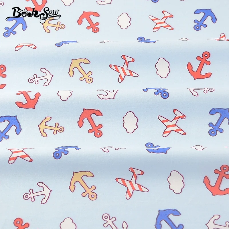 Booksew Cotton Twill Fabric Sewing Cloth Sea Anchor Patterns Quilting Tecido  Blue Home Textile For Baby Beding Dolls Patchwork