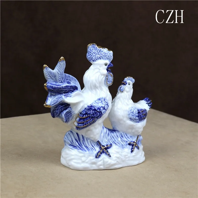 Porcelain Chicken Lovers Sculpture Handmade Ceramics Chick Figurine China Decoration Present Art and Craft Ornament Accessories