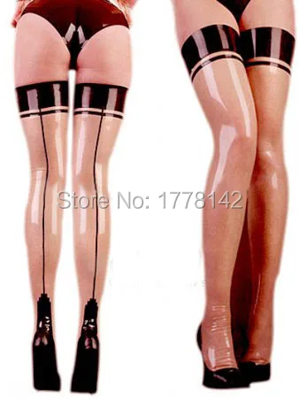 

Sexy Latex seamed stockings Over knee long Rubber thigh high Glam feet tights Cuban French Havana Heel Leg wear size XXXL