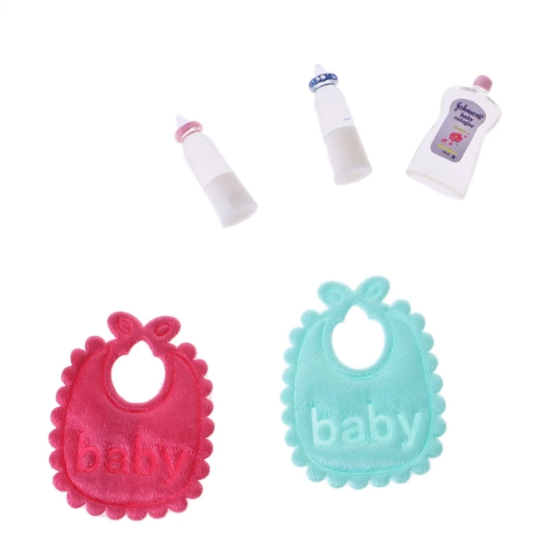 New 1:12 Baby Bottles Shampoo Bib Set Doll House Miniature Nursery Accessory Oct20-A