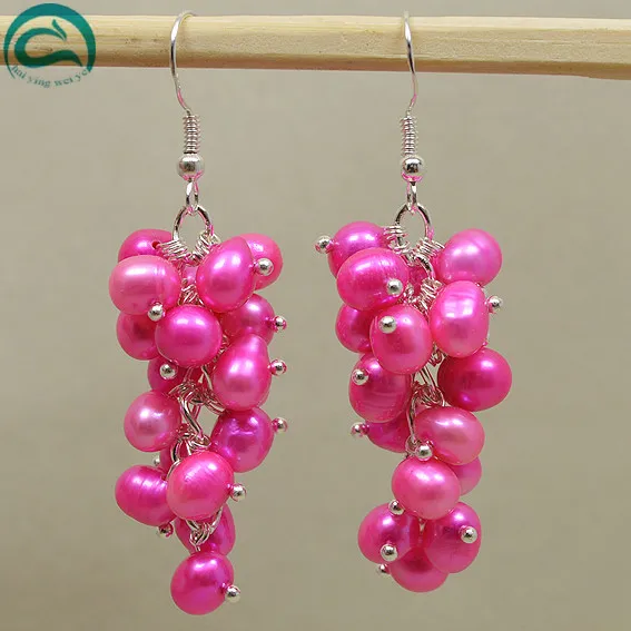 Handwork Pearl Earrings,100% Natural Freshwater Pearl Jewellery,Pink Pearls 925 Stering Silver Dangle Earring,Perfect Women Gift