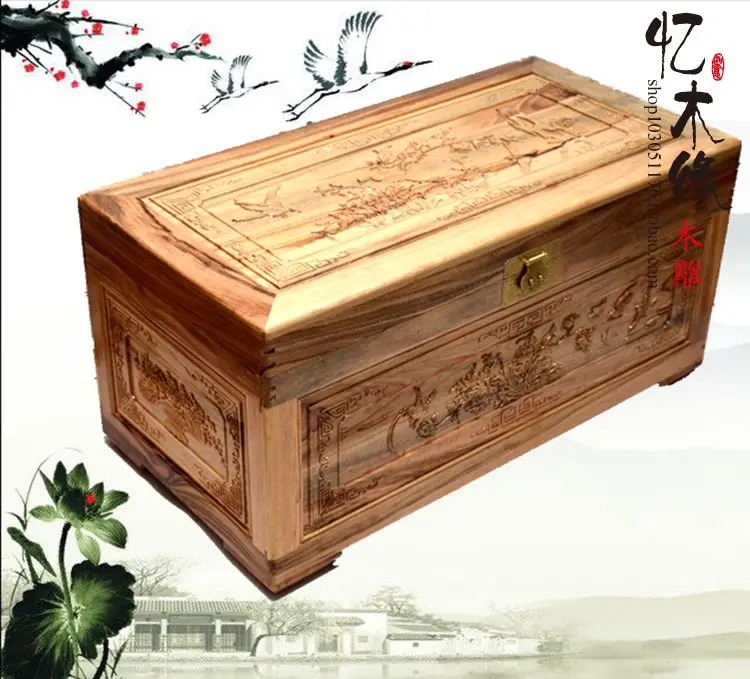 Camphor wood box containing calligraphy carved wood old suitcase BOX WEDDING dowry box gift box of camphor