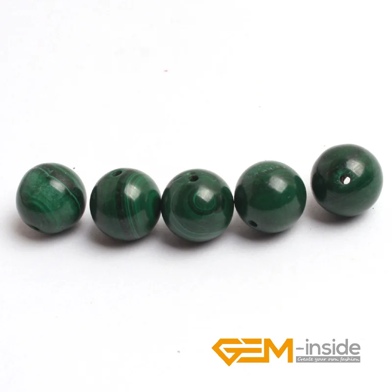 Natural Green Malachite Stone Round Loose Spacer Accessorries Beads  For Jewelry Making 5 Piece to sale Free Shipping