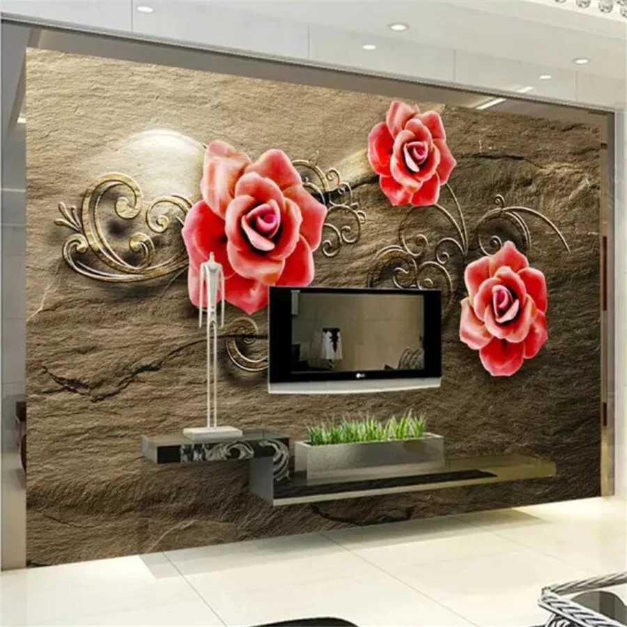 

beibehang custom wallpaper 3d fotografia flor vermelha gravada murais quarto marrom 3d-papel mural papel de Parede wallpaper