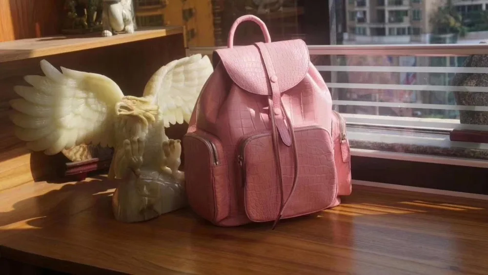 2018 fashion genuine real matt crocodile python skin leather women leisure backpack small daily bag pink green purple color