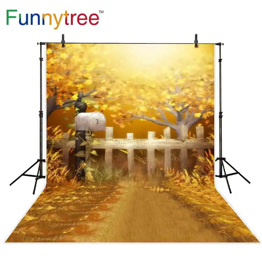 

Funnytree backdrop photocall trees fence shine outdoor autumn scenery photo background photography studio shoots prop photophone